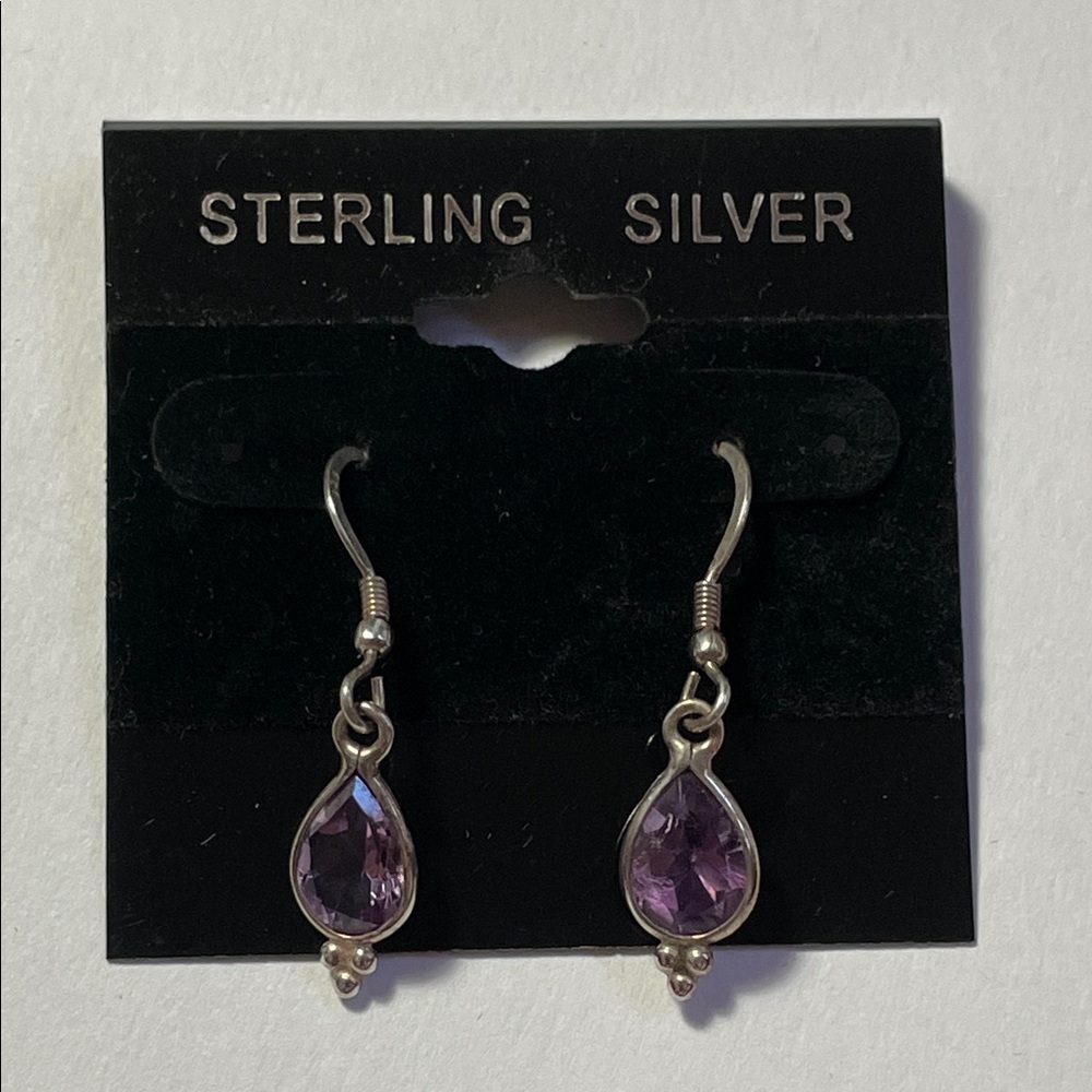 Sterling Silver Purple Amethyst Drop Earrings